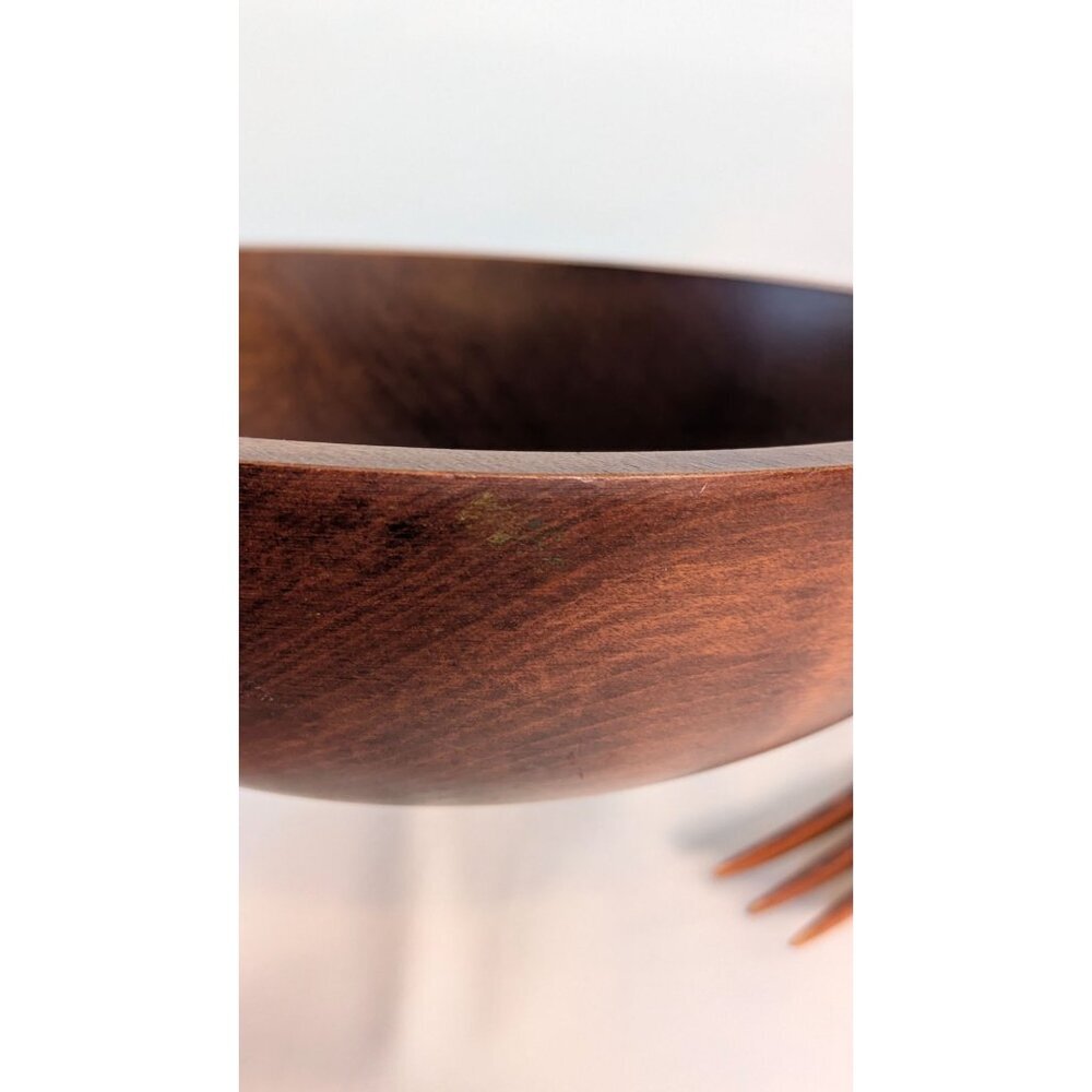 Vintage MCM Baribocraft salad bowl set handcrafted Canadian maple bowls utensils - Picture 7 of 13